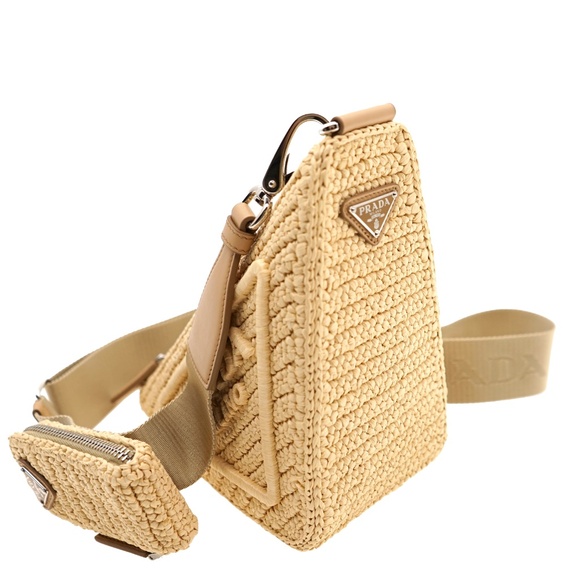 Prada Raffia Crochet Triangle Logo Crossbody 1BH190 New SIMOLI GROUP - Picture 6 of 8